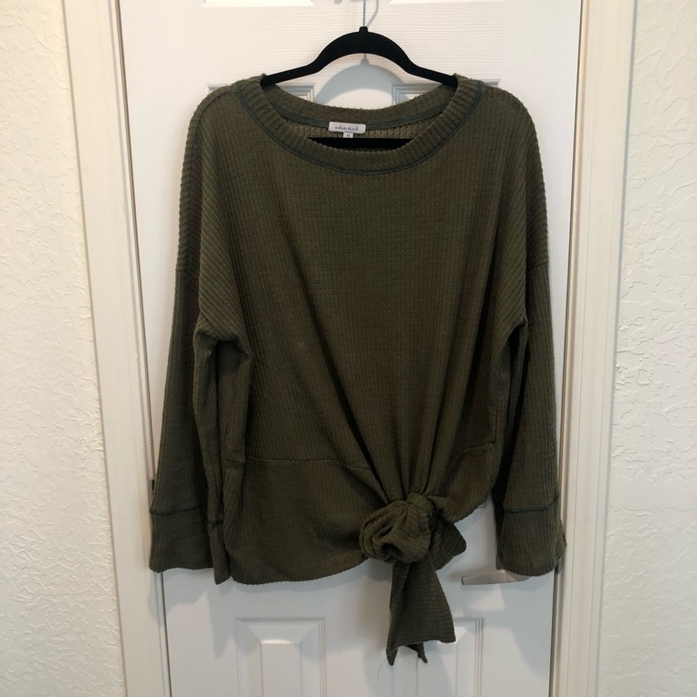 White Birch Thermal XL Side Tie Top Olive NWOT